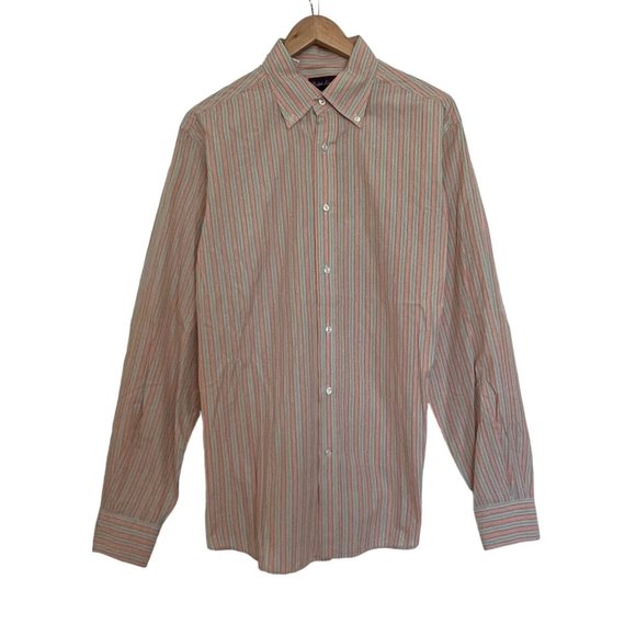 Ralph Lauren Purple Label Mens Button Down Dress Shirt Orange Striped Italy Sz L - Picture 1 of 5